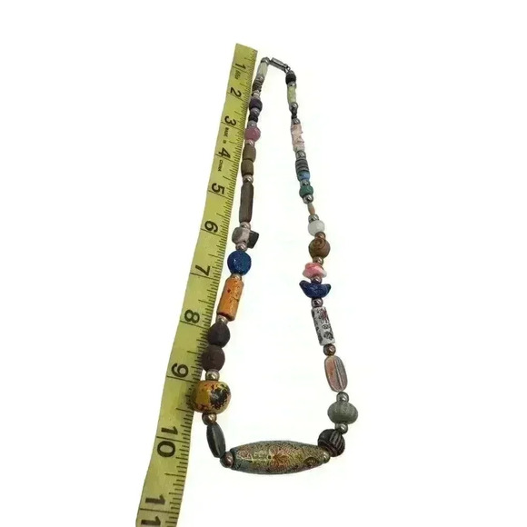 Vtg Bead Necklace Native Boho Fetish Heishi Scarab Shell Wood Murano Coral - Picture 8 of 8